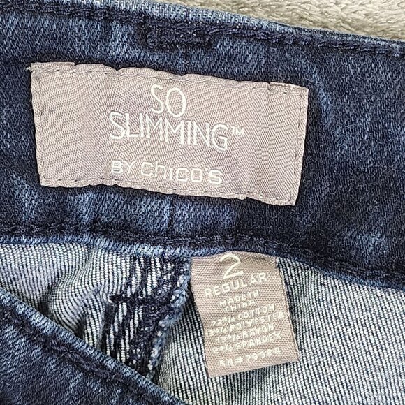 Womens Chicos So Slimming Denim Blue Jeans Dark Wash Straight Leg Hi Rise Size 2 - Picture 3 of 10